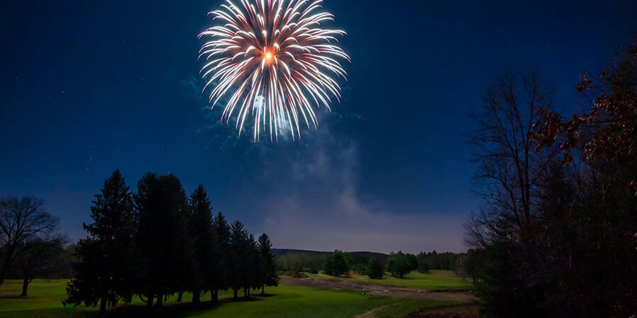 Fireworks at night over the Mclean golf course.