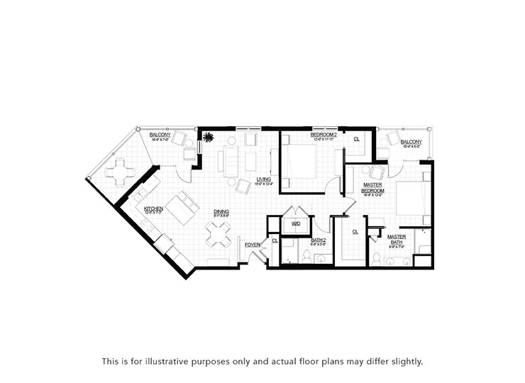 Mountain Laurel 2 bed, 2 bath with 2 balconies floor plan.